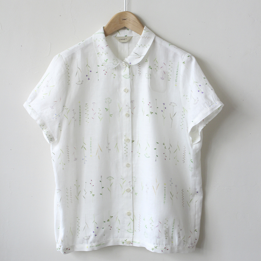 LINNETリネンプリント <br />
       花ボーダー1枚の葉は